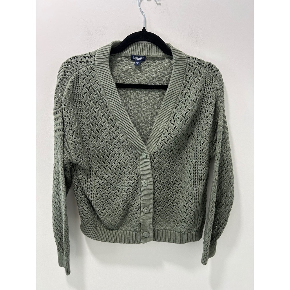 Splendid Sage Green Pointelle Knit Button Front Cardigan RM3K91X XS